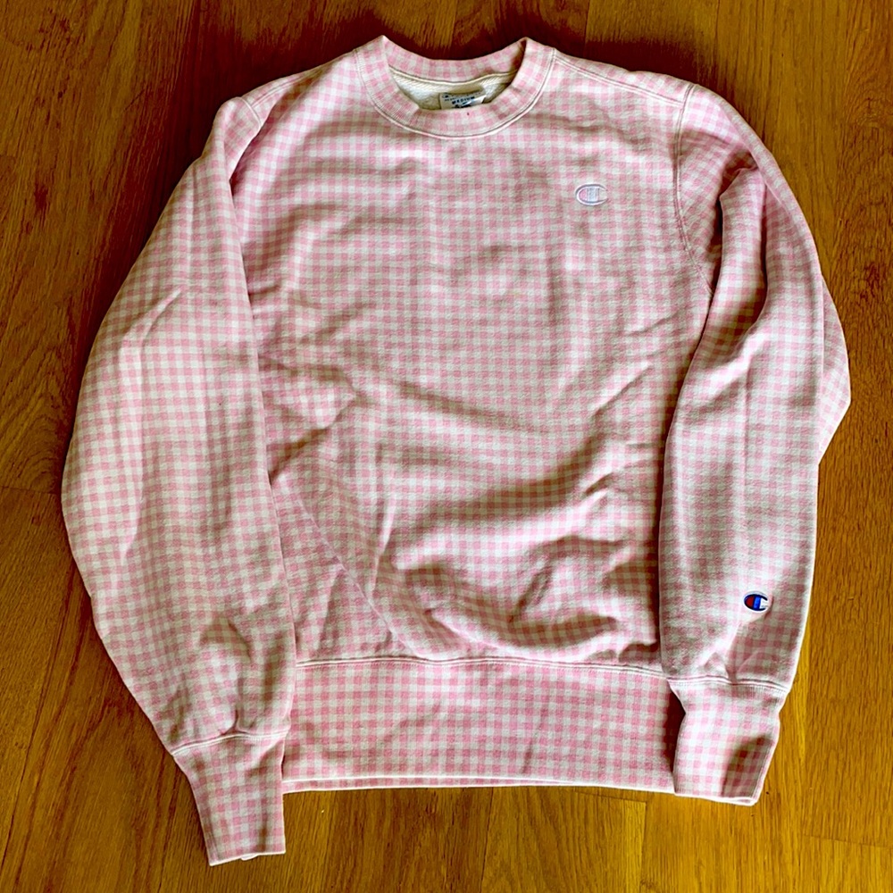 Champion x HVN Pink Gingham Crewneck Sweatshirt